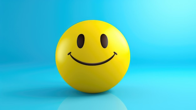 Werelddag van de glimlach Een gele bal met geschilderde glimlach op een blauwe achtergrond Generatieve AI