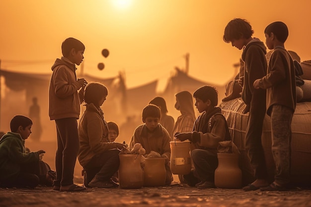 Werelddag voor humanitaire hulp Een helpende hand voor degenen die getroffen zijn door oorlog en hongersnood Een sociaal probleem Vluchtelingenkamp 19 augustus Bescherming nodig voedselhuizen Zoeken naar een beter leven Generatieve AI