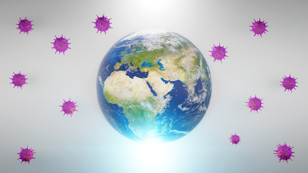 Wereldeconomie en corona virus concept. de impact van het coronavirus op de wereld. 3d illustratie