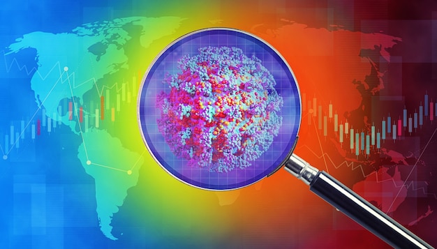 Wereldeconomie en corona virus concept. De impact van het coronavirus op de wereld. 3d illustratie