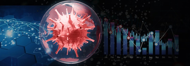 Wereldeconomie en corona virus concept. De impact van het coronavirus op de wereld. 3d illustratie