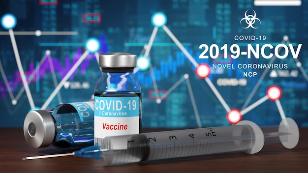 Wereldeconomie en corona virus vaccin concept. De impact van het coronavirus op de beurs.