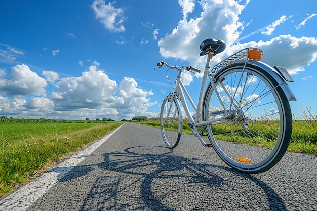 Wereldfietsdag fietsen op de open weg onder blauwe lucht