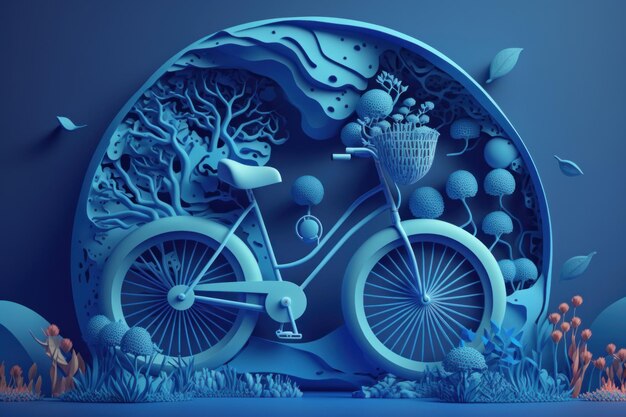 Wereldfietsdag op blauwe achtergrond Eco-vriendelijk fietsconcept Generatieve AI