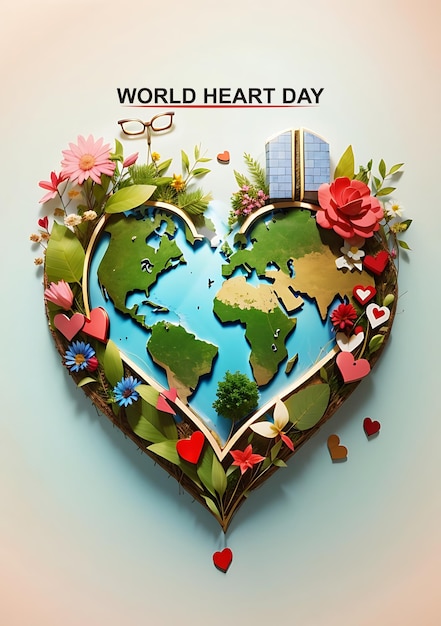 Wereldhartdag Een hartvorm van Wereldhartdag met wat roos en oceaan