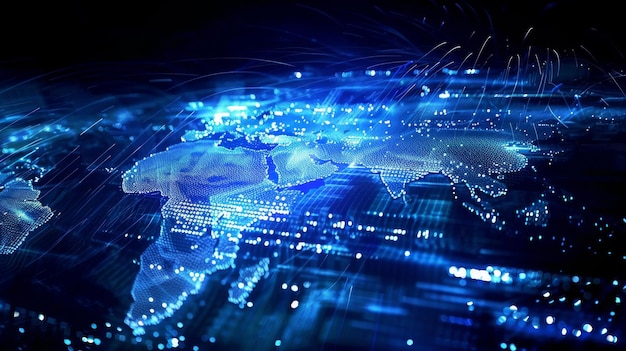 Wereldkaart gemaakt van kleine puntjes van lichten technologie achtergrond