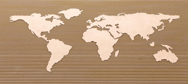 Foto wereldkaart gemaakt van vezelplaat