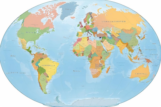 Foto wereldkaart met vele continenten en landen geïsoleerd op een witte achtergrond