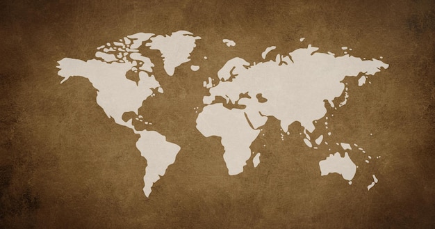 Wereldkaart op een bruine gestructureerde achtergrond, reis- en toerismeconcept, geografie van landen