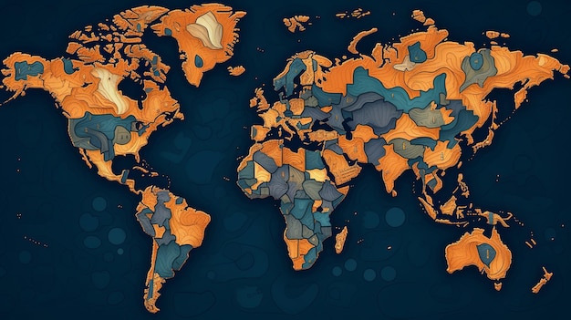 Foto wereldkaart toont de continenten die de belangrijkste landmassa's en geografische regio's over de hele wereld vertegenwoordigen generatieve ai