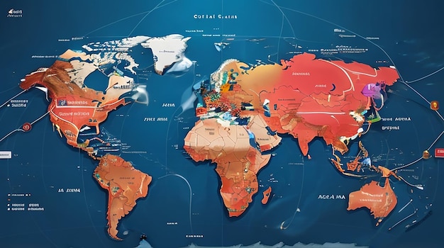 Foto wereldkaartpunt voor wereldwijde netwerkverbinding