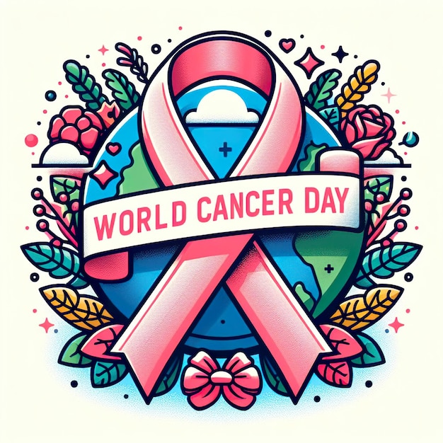 Wereldkankerdag wereld en roze lint illustratie