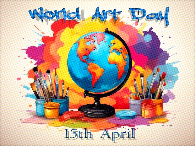 Wereldkunstdag template 15 april schilderborstels kleurpalet achtergrond artistieke banner