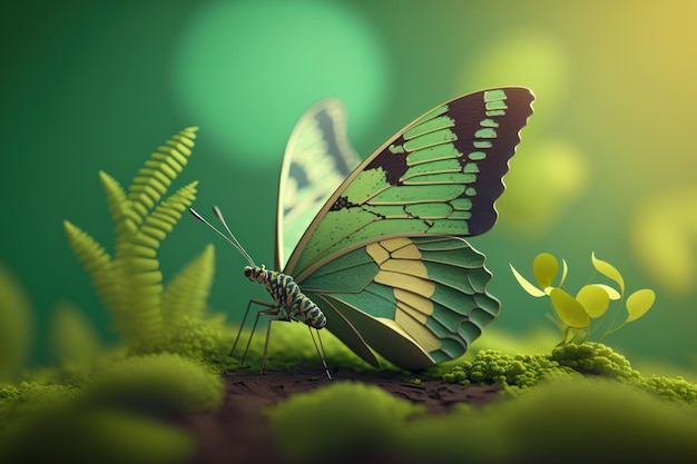 Wereldmilieudag achtergrond met aarde en vlinder Aardedag Generatieve AI