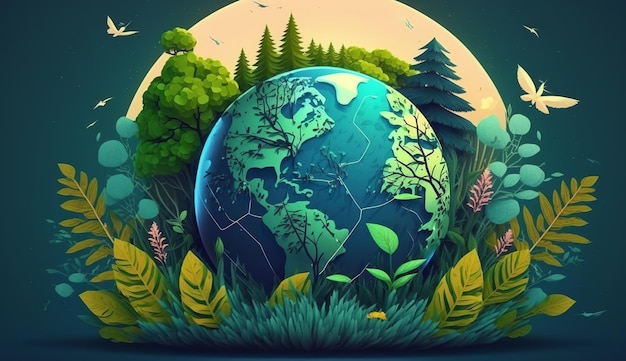 Wereldmilieudag Belang van natuurbescherming Milieu Wereld Aarde Dag Generatieve Ai