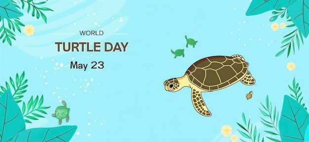 Foto wereldschildpadsdag 23 mei: een bannersjabloon met de tekst world turtle day 23 mei