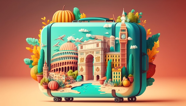 Wereldtoerisme dag Europa zomerreizen vakantie banner Generatieve AI illustratie