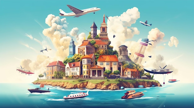 Wereldtoerisme dagreistas met wereldmerk vakantie en toerisme illustratie