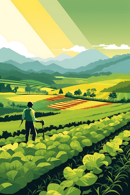 Wereldvoedseldag Boeren verzorgen gewassen Groen en Geel Flat T Internationale Dag Creatieve Posterkunst