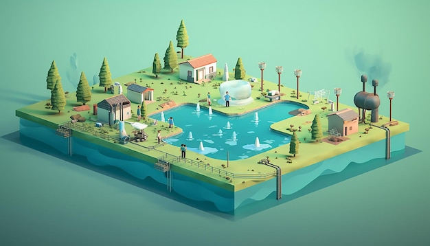 Foto wereldwaterdag 3d minimalistisch diorama