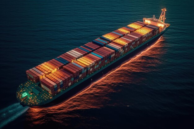 Wereldwijd transport wereldwijd verzending transport Vrachtvervoer Lading lossen van het ene schip en laden in een ander om een reis naar de eindbestemming te voltooien Generatieve AI