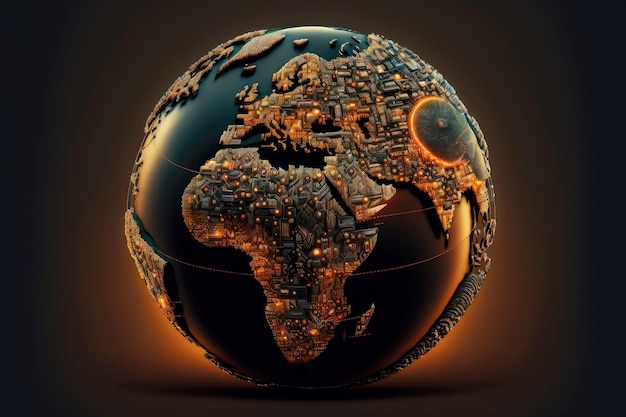 Wereldwijde bedrijfslogistiek in de vorm van een afgebeelde wereldbol op een donkere achtergrond