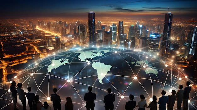 Wereldwijde bedrijfsstructuur van netwerken Analyse en gegevensuitwisseling klantverbinding
