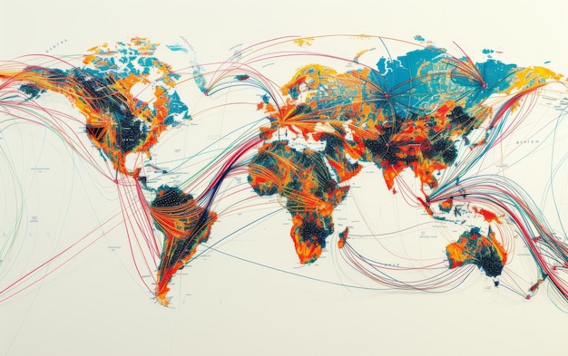 Wereldwijde migratieroutes op de Internationale Dag van de Migrant op witte achtergrond