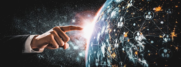 Wereldwijde netwerkverbinding die de aarde bedekt met een link van innovatieve perceptie innovative
