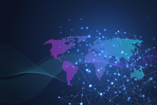 Wereldwijde netwerkverbindingen met wereldkaart internet verbinding achtergrond abstracte verbinding structu