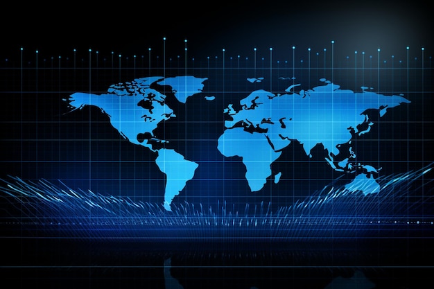 Wereldwijde zakelijke achtergrond met aandelengrafiek in blauwe toon