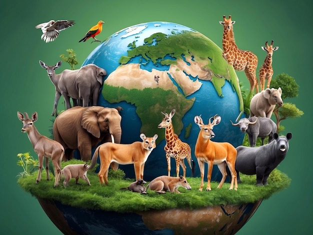 Foto wereldwilde dierendag een groep dieren die bovenop staan