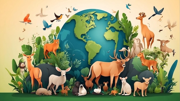 Wereldwilde dierendag met de dieren Concept van de Aardedag Illustratie