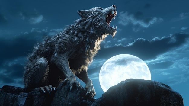 Foto lupo mannaro durante la luna piena
