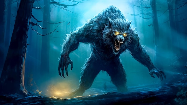 Werewolf in the forest by moonlight