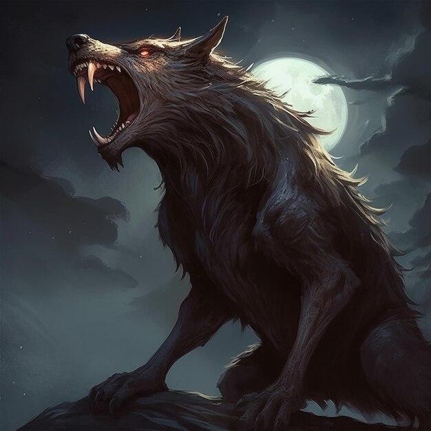 werewolf in front of the full moon