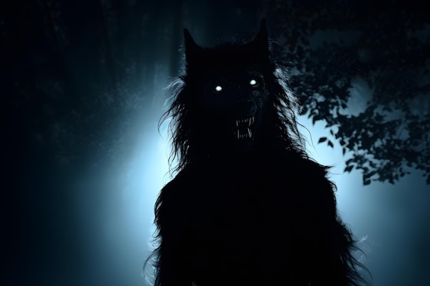 恐ろしい夜の影に潜んでいる狼