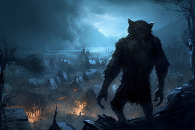 Premium AI Image  The dark night of the werewolf