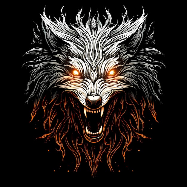 werewolf tshirt tattoo design dark art illustration isolated on black background