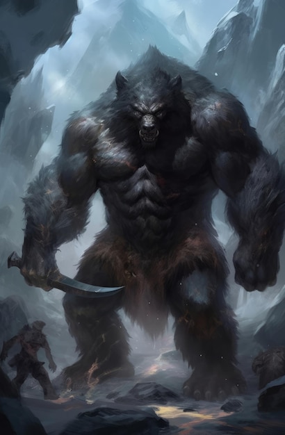 A werewolf with a sword in his hand.