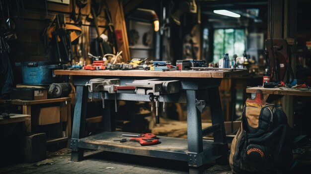 Foto werkbank met ambachtsman uitgerust om de dag van de arbeid te herdenken