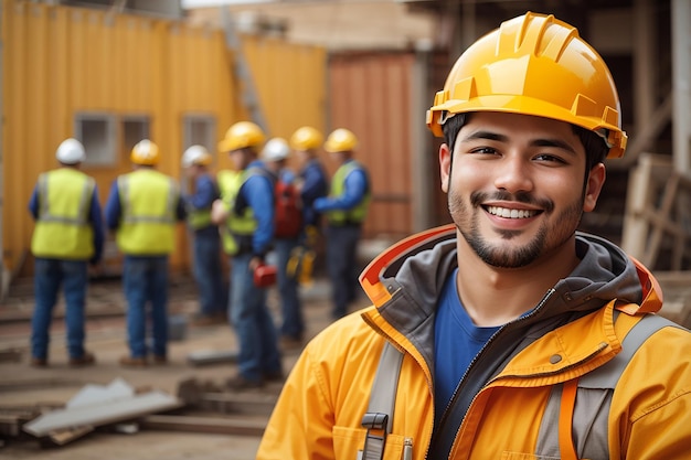 werkdag man werknemer bouwer veiligheidshelm veiligheidsuniform