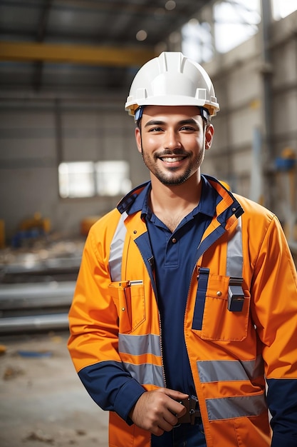 werkdag man werknemer bouwer veiligheidshelm veiligheidsuniform