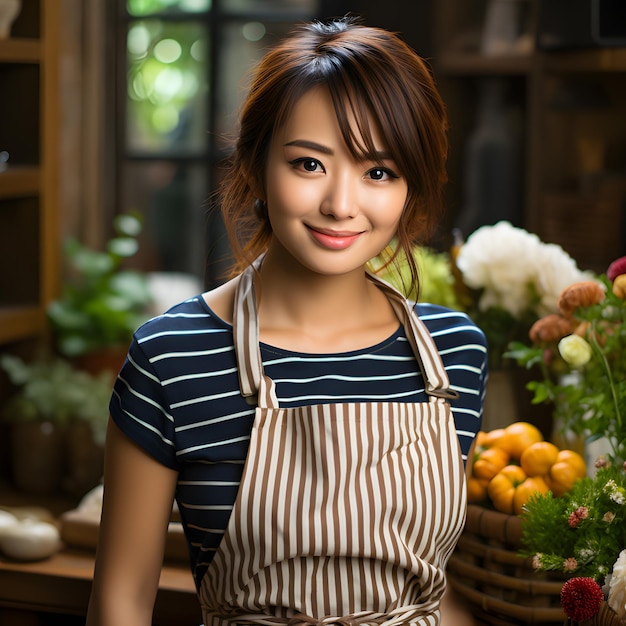 Werken aan het restaurant Gelukkig een schattig jong Aziatisch smileymeisje