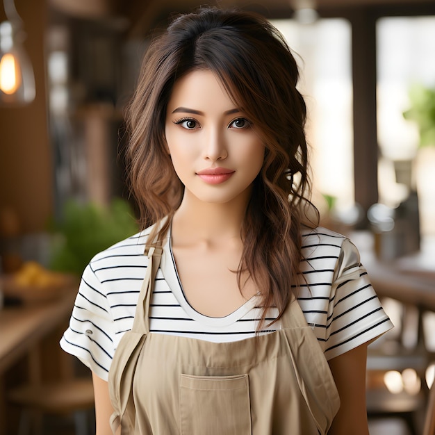 Werken aan het restaurant Gelukkig een schattig jong Aziatisch smileymeisje