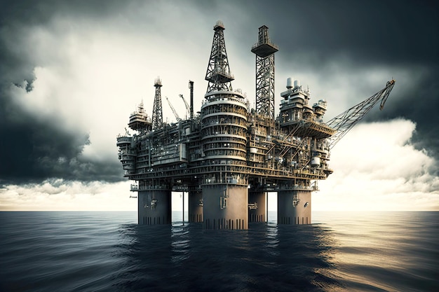 Werkend olieplatform voor de petrochemische industrie geïnstalleerd in zee