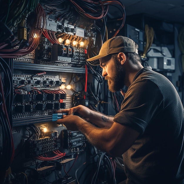 Werkende aannemer elektricien