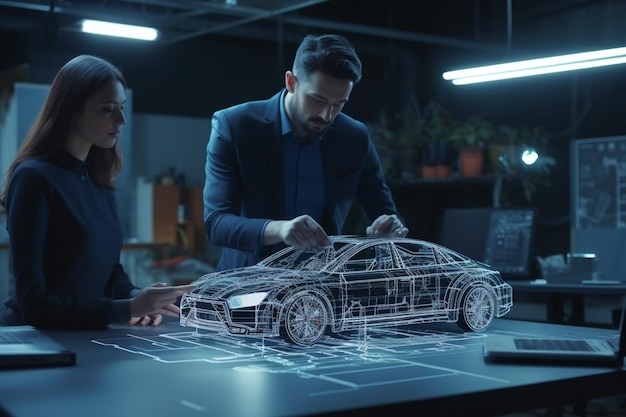 Werkende auto met verbrandingsmotor met chassis en wielen 3D-rendering Generatieve AI