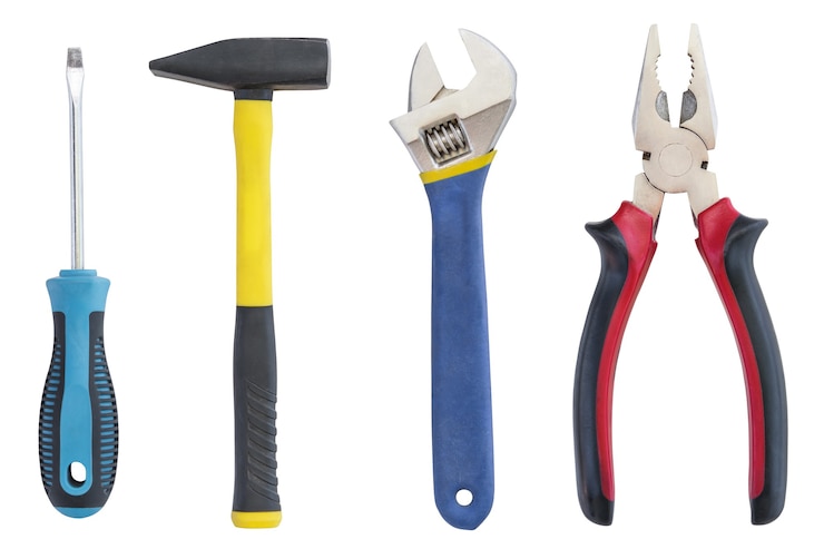 Foto werkinstrumenten voor reparatie geïsoleerd op een witte