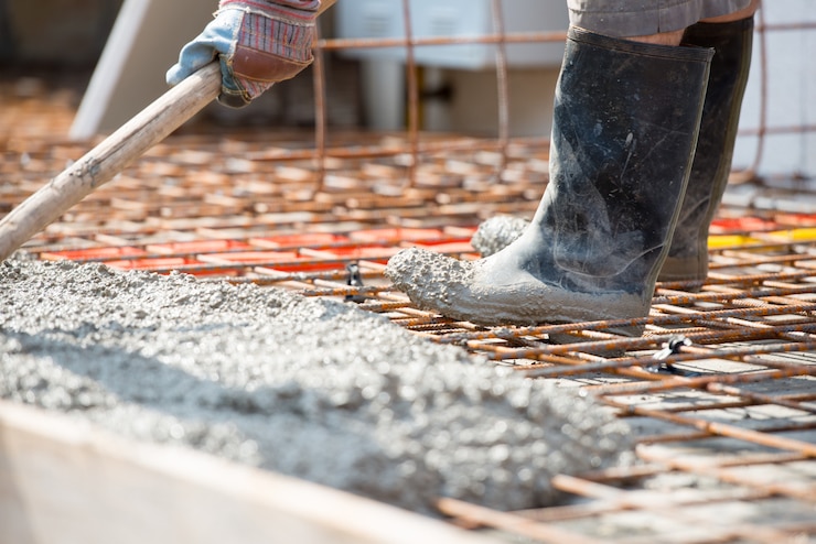 Foto werknemer gieten betonmix thuis stichting